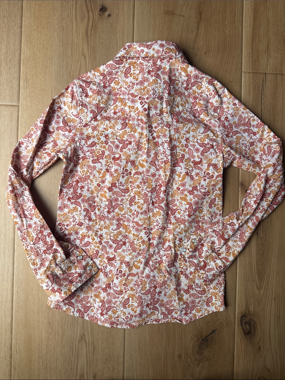 Shyanne Girls Rust and Mustard Paisley Snap Button-Up Western Shirt - Picture 4 of 5